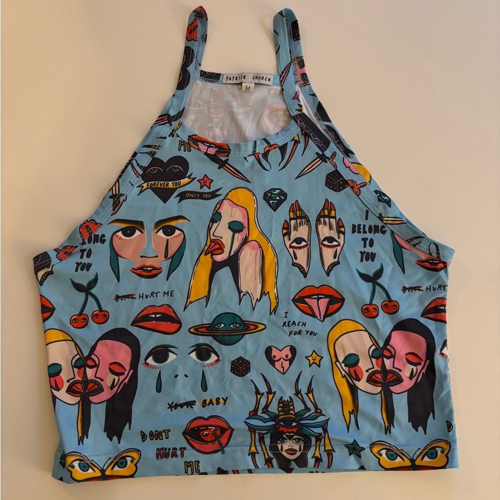 Patrick Church - “Tattoo” Motif Graphic Crop Tank